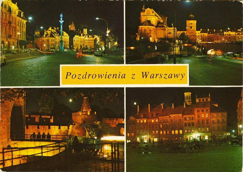 Warszawa nocą widokówka