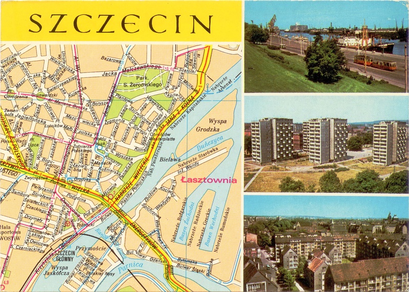 Szczecin plan miasta pocztówka