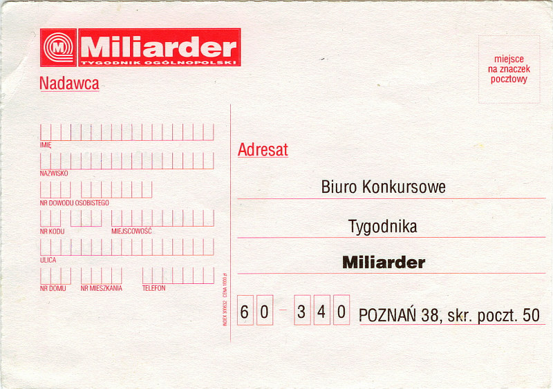 Miliarder kartka pocztowa