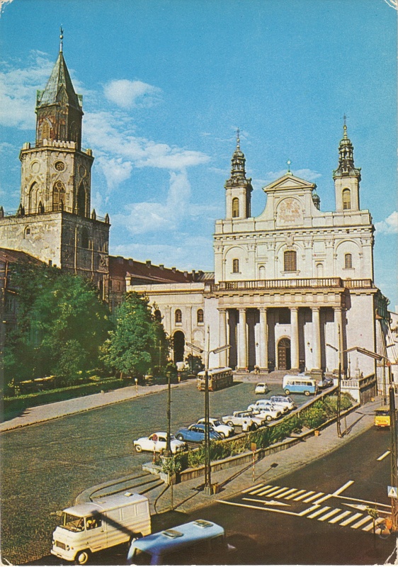 Lublin kościół samochody pocztówka