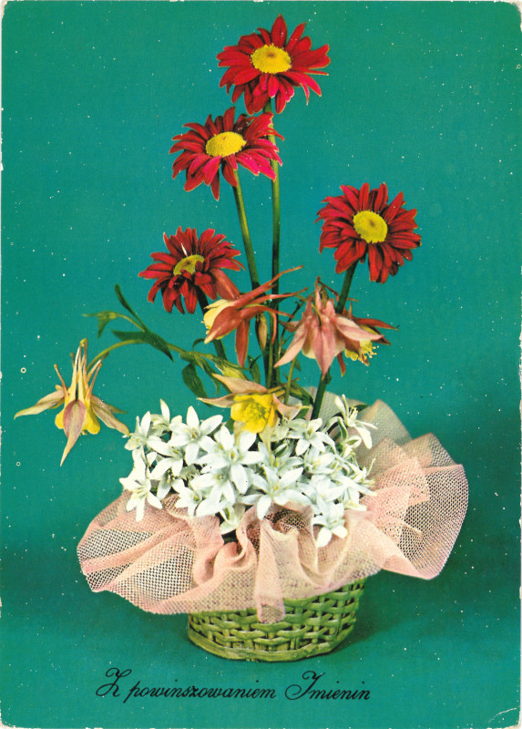 pocztówka bukiet kwiatów życzenia imieninowe
